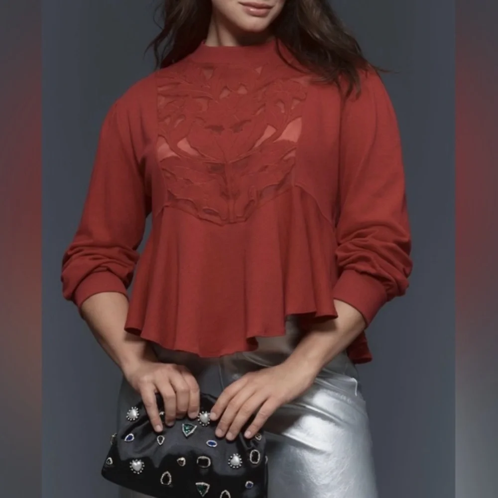 🟠🟠NWT ANTHROPOLOGIE Cutwork Swing Top in Wine